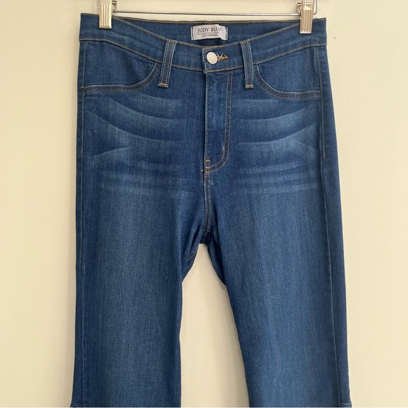 Judy Blue Flare Jeans High Rise Raw Hem Medium Wash Size 28 - Picture 4 of 12